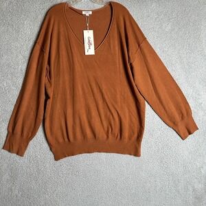 GeeGee 3XL‎ Oversized V-Neck Rust Brown Pullover Sweater Long Sleeve Top Boho